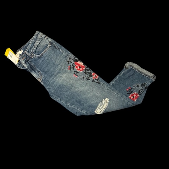 H&M Denim - H&M L.O.G.G. floral distressed embroidered high-waist mom jeans sz 8 new